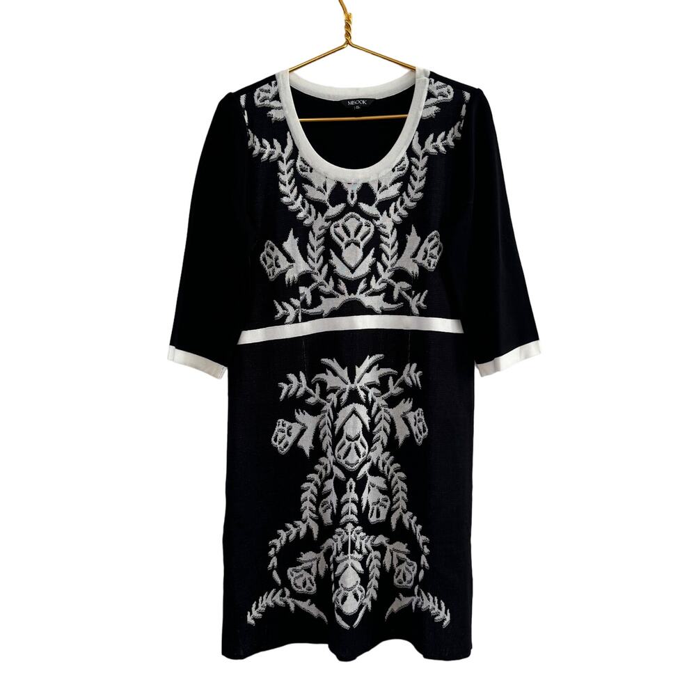 Misook Petites Black and White Knit Print Long Sleeve Midi Dress Size Large